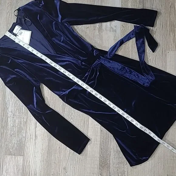 Premier Amour Velvet Wrap Dress Womens 6 Navy Blue NEW P1961447 Long Sleeve Mini - Picture 6 of 8